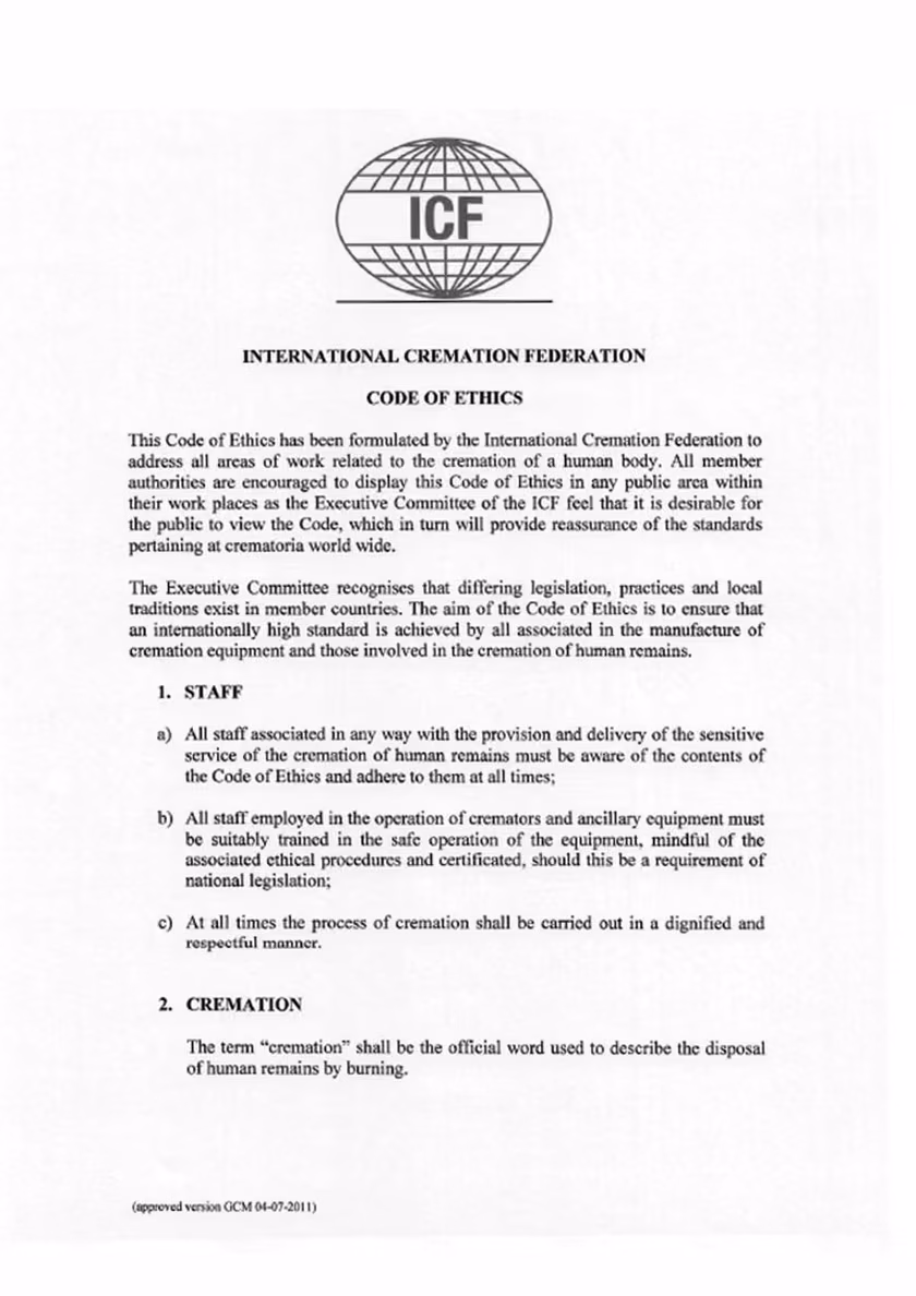 Code of Ethics der International Cremation Federation